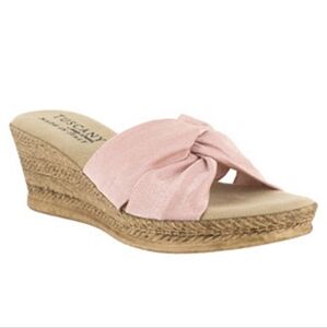 Tuscany By Easy Street Womens Ghita Pink Square Toe Slip On Wedge Sandals